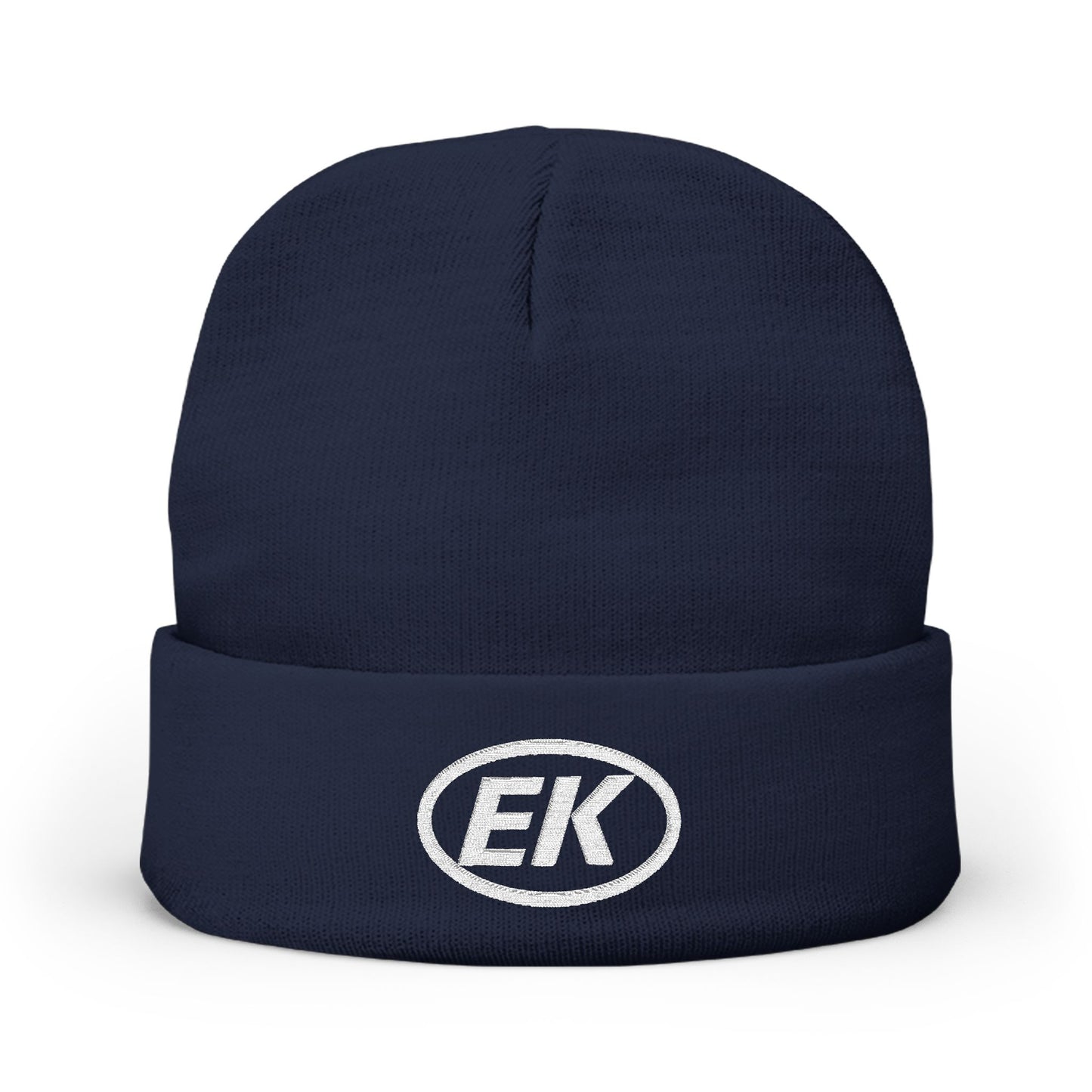 EK Embroidered Knit Beanie – Cozy Winter Hat with Oval Logo