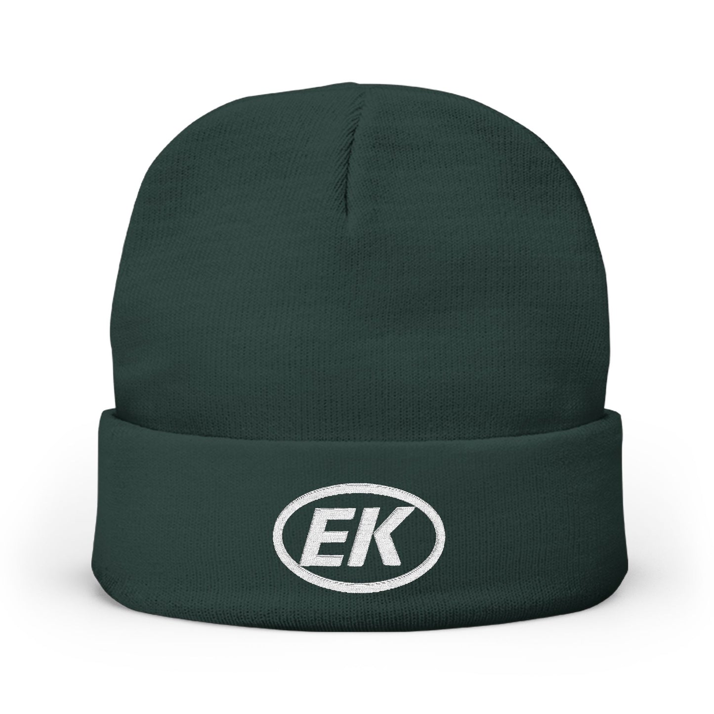 EK Embroidered Knit Beanie – Cozy Winter Hat with Oval Logo