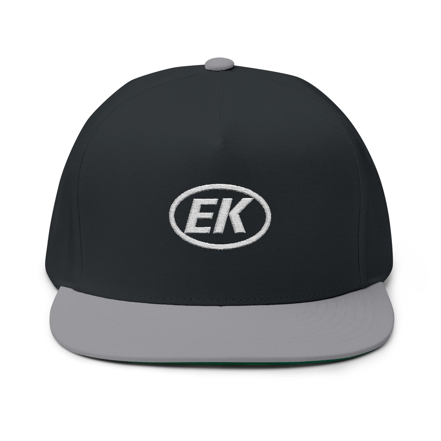 Embroidered EK Logo Flat Bill Cap — Classic Snapback Hat