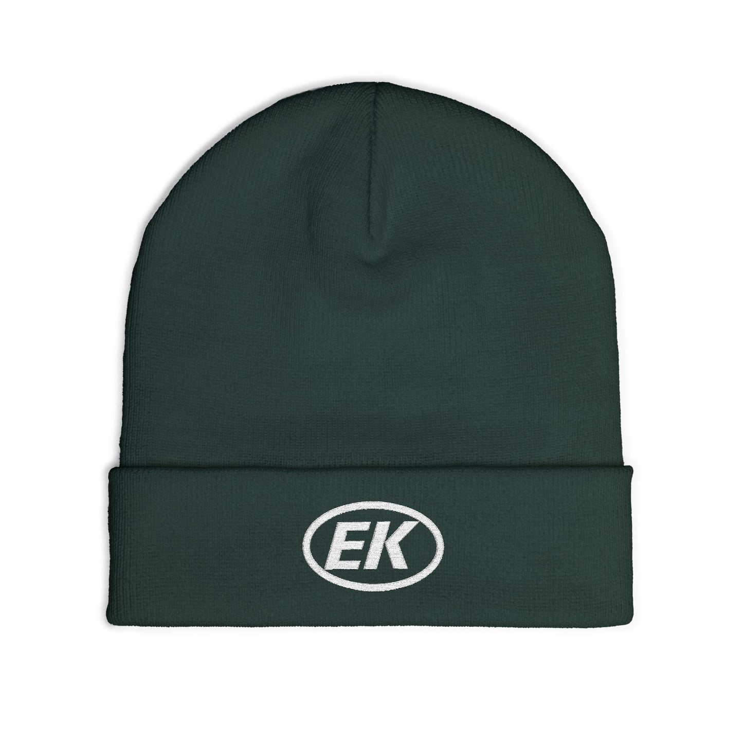 EK Embroidered Knit Beanie – Cozy Winter Hat with Oval Logo