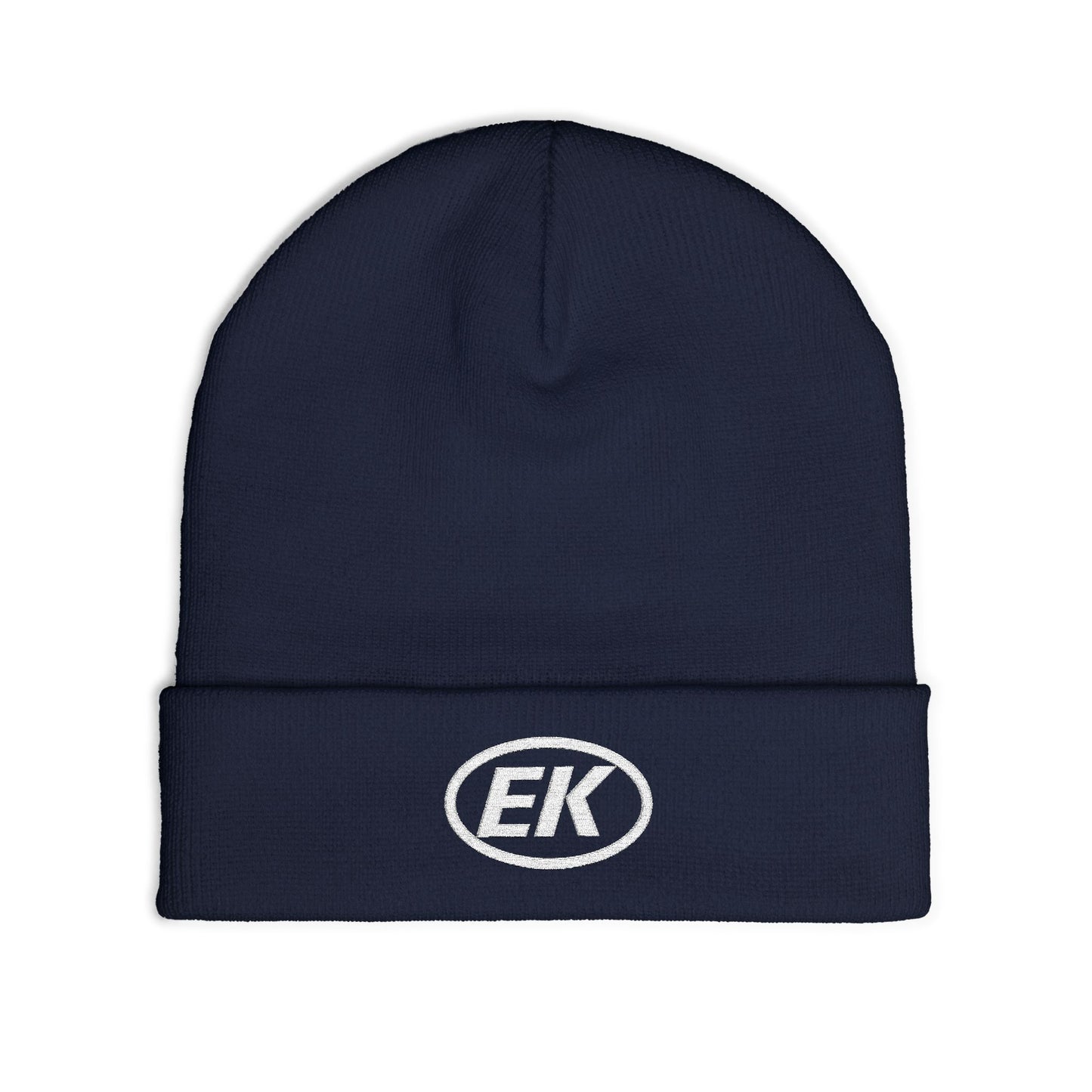 EK Embroidered Knit Beanie – Cozy Winter Hat with Oval Logo