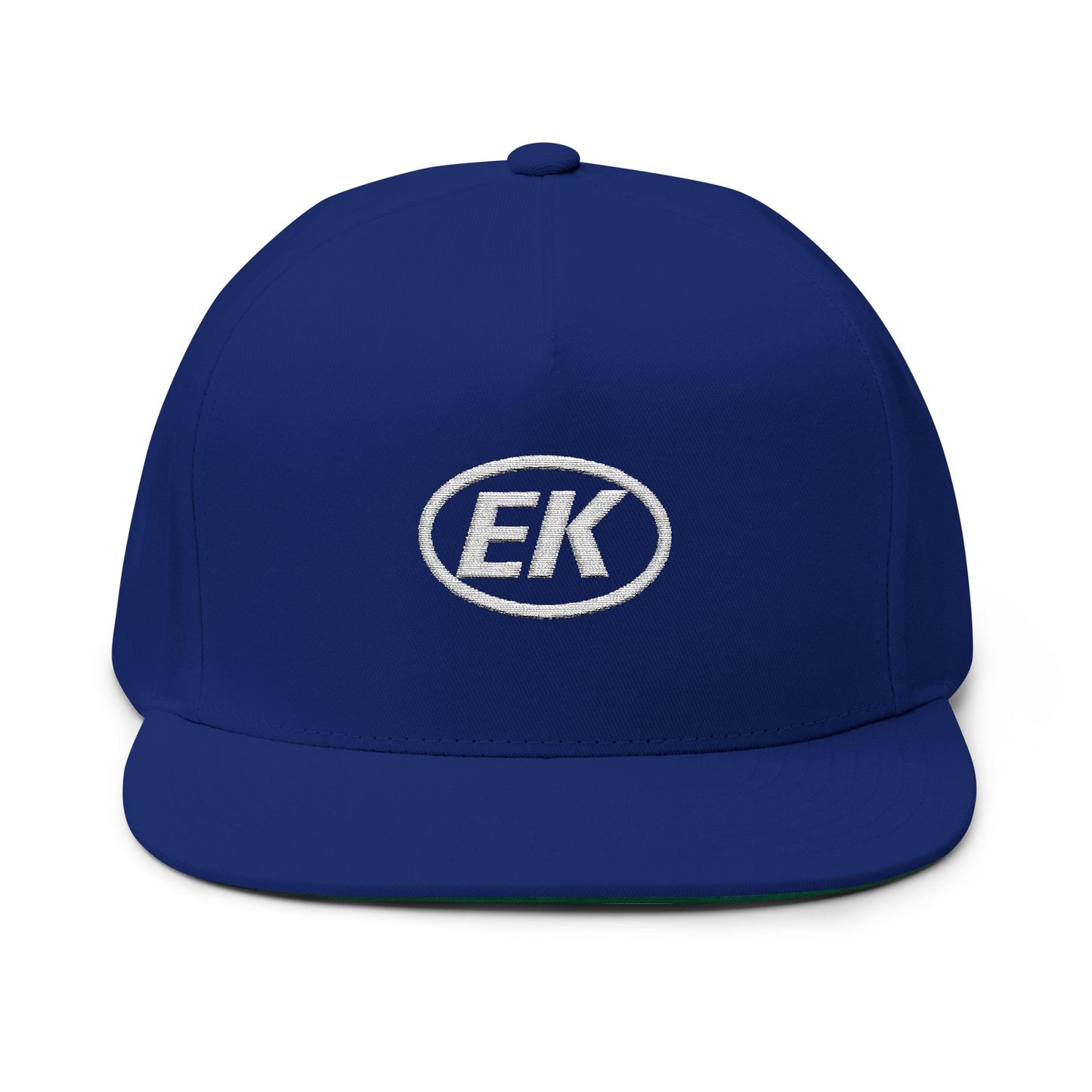 Embroidered EK Logo Flat Bill Cap — Classic Snapback Hat