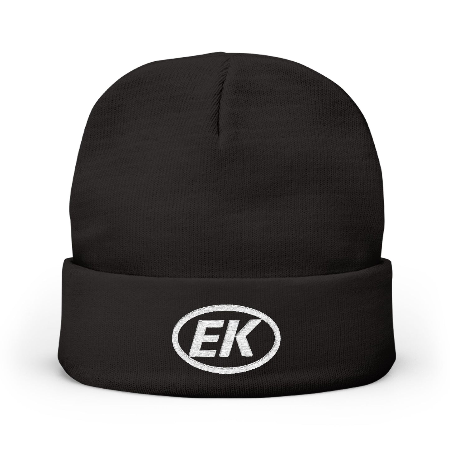EK Embroidered Knit Beanie – Cozy Winter Hat with Oval Logo