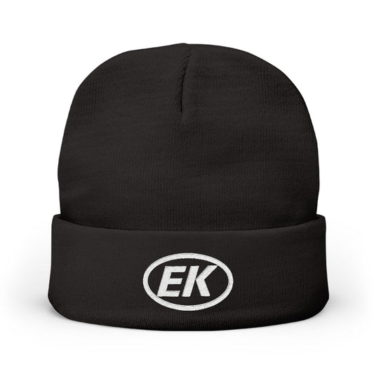 EK Embroidered Knit Beanie – Cozy Winter Hat with Oval Logo