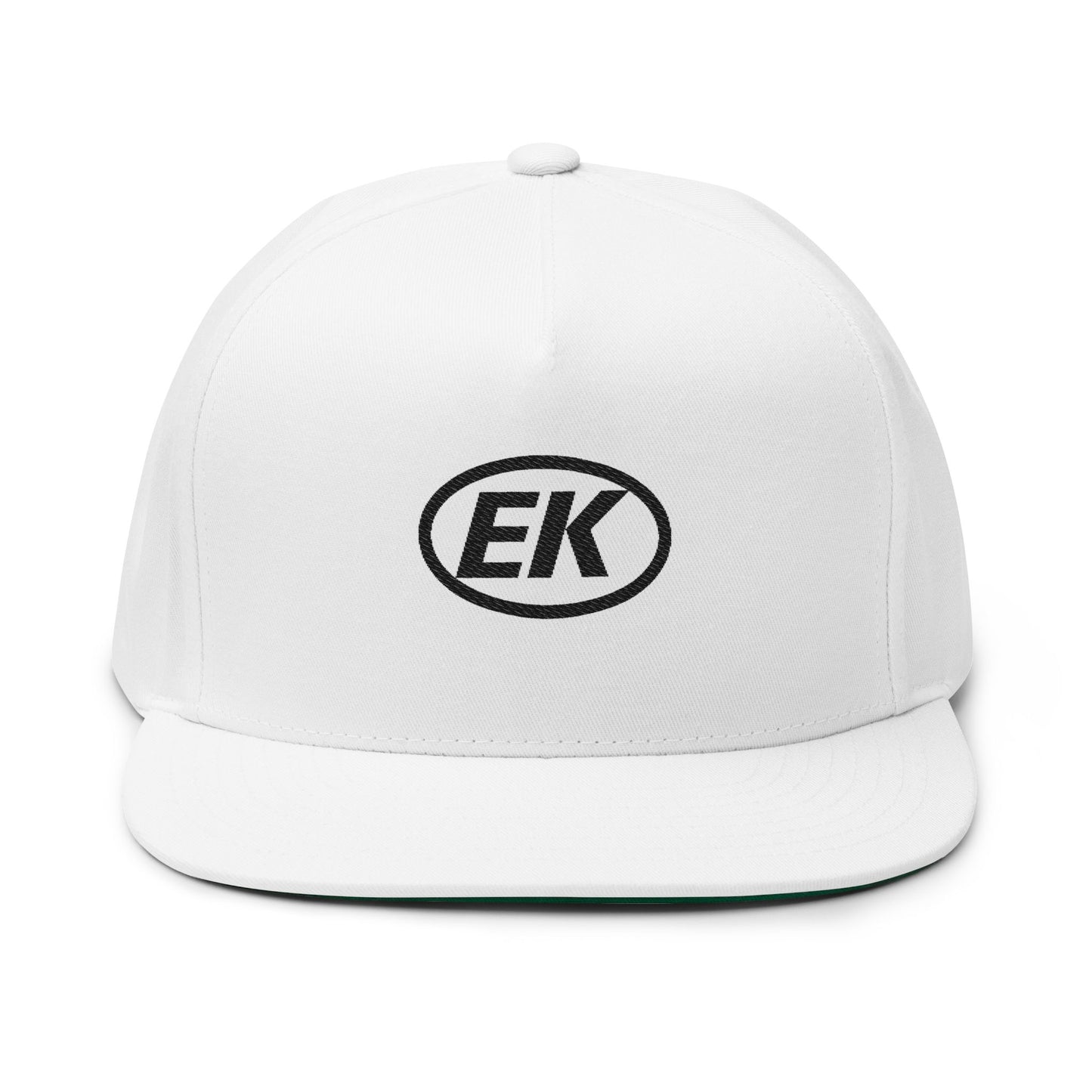 EK Embroidered Flat Bill Cap — Classic Snapback Hat
