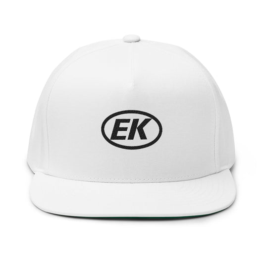 EK Embroidered Flat Bill Cap — Classic Snapback Hat