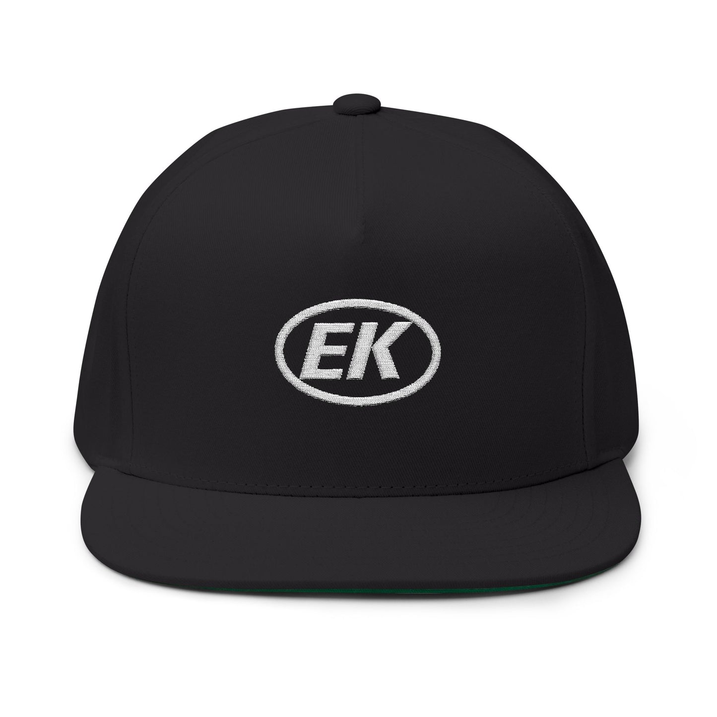 Embroidered EK Logo Flat Bill Cap — Classic Snapback Hat