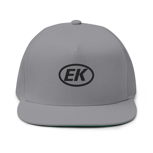 EK Embroidered Flat Bill Cap — Classic Snapback Hat